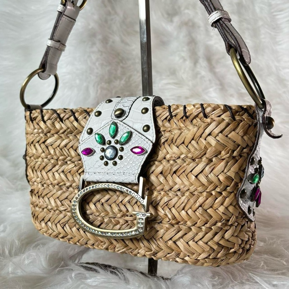 Guess Woven Bag with Multicolor Rhinestone Accents